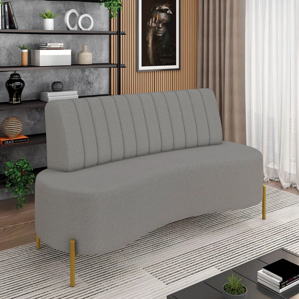 Sofá 2 Lugares Living 135cm Pé Ferro Dourado Maraú Bouclê Cinza K01 - D'Rossi