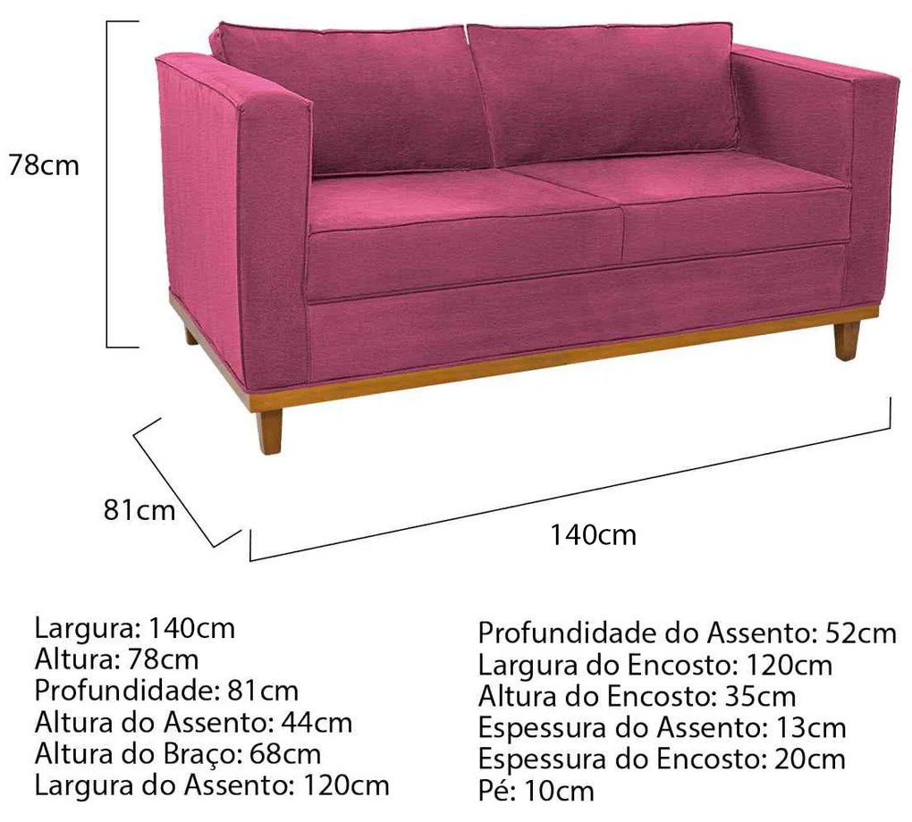 Sofá 2 Lugares Europa Corano Pink ADJ Decor