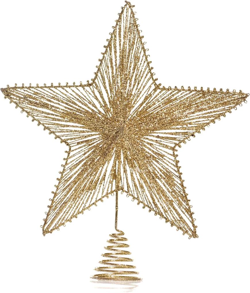 Ponteira Árvore Natal Estrela De Metal Dourada Vazada 35Cm