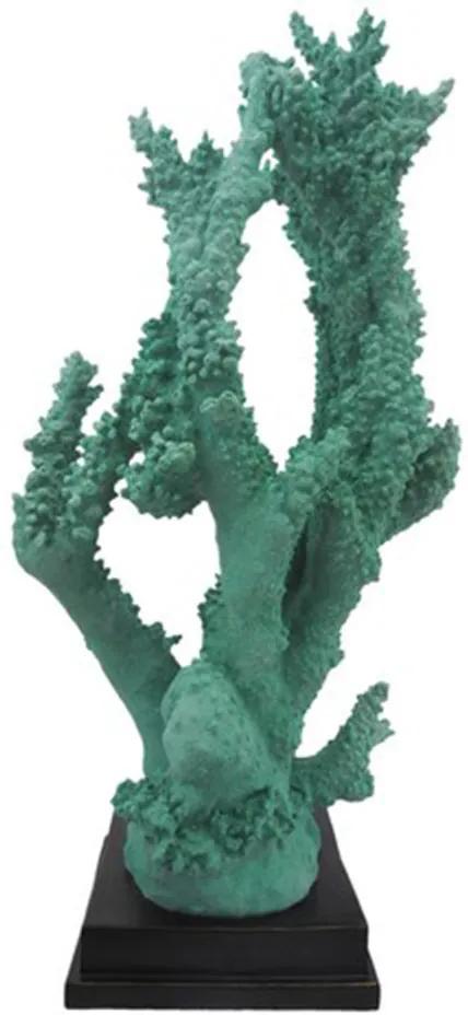 Coral Decorativo em Poliresina Verde Base Quadrada Preta