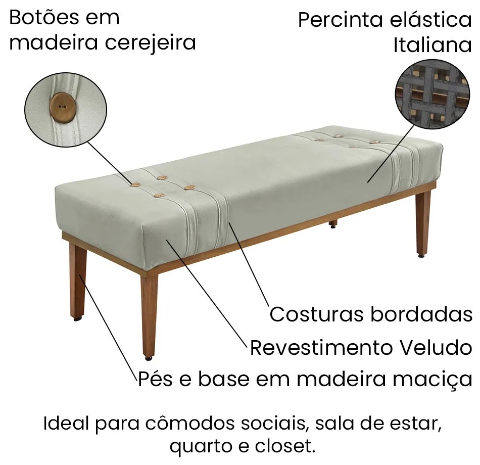 Divã Recamier Banco Base Madeira para Quarto Gênova 90cm Veludo S04 - D'Rossi - Prata