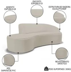 Sofá Living 3 Lugares 210cm Braço Direito Mozart D06 Sintético Bege -