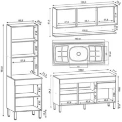 Armário de Cozinha 4 Peças Balcão 150cm com Pia Lina19 Z06 Supremo/Fre