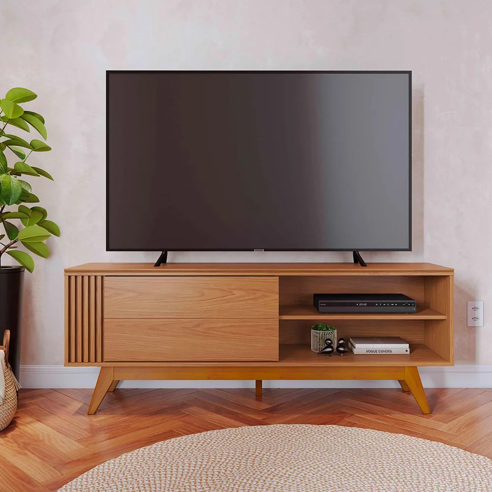 Rack para Sala Bancada de TV 60'' 1 Porta Ripado Tarsila C04 - D'Rossi - Freijó