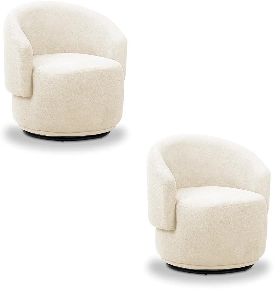 Poltrona Decorativa Orgânica Giratória Kit 2 Névoa Bouclê Bege E03 - D'Rossi