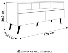 Rack para Sala Bancada de TV 55 Pol 136cm Pés Retrô Senna M24 Branco -