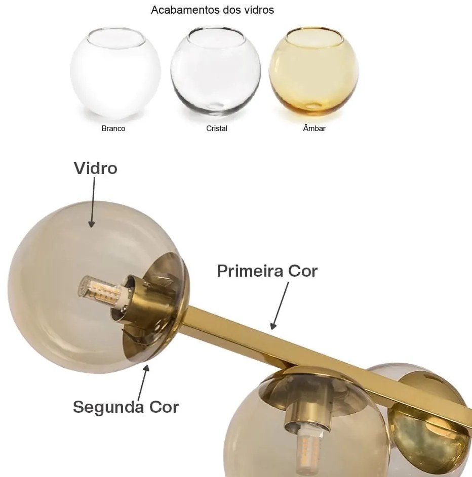 Pendente Mousse C/ 9 Globos 121Cm 9Xg9 / Cabos Cristal / Metal E Globo... (DR-M Dourado Metálico, CLEAR)