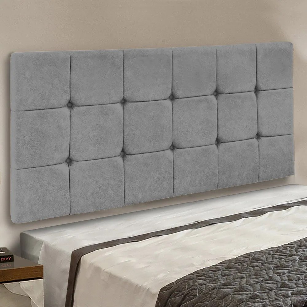 Cabeceira Painel Sleep para Cama Box Solteiro 90 cm Veludo Cinza - D'Rossi