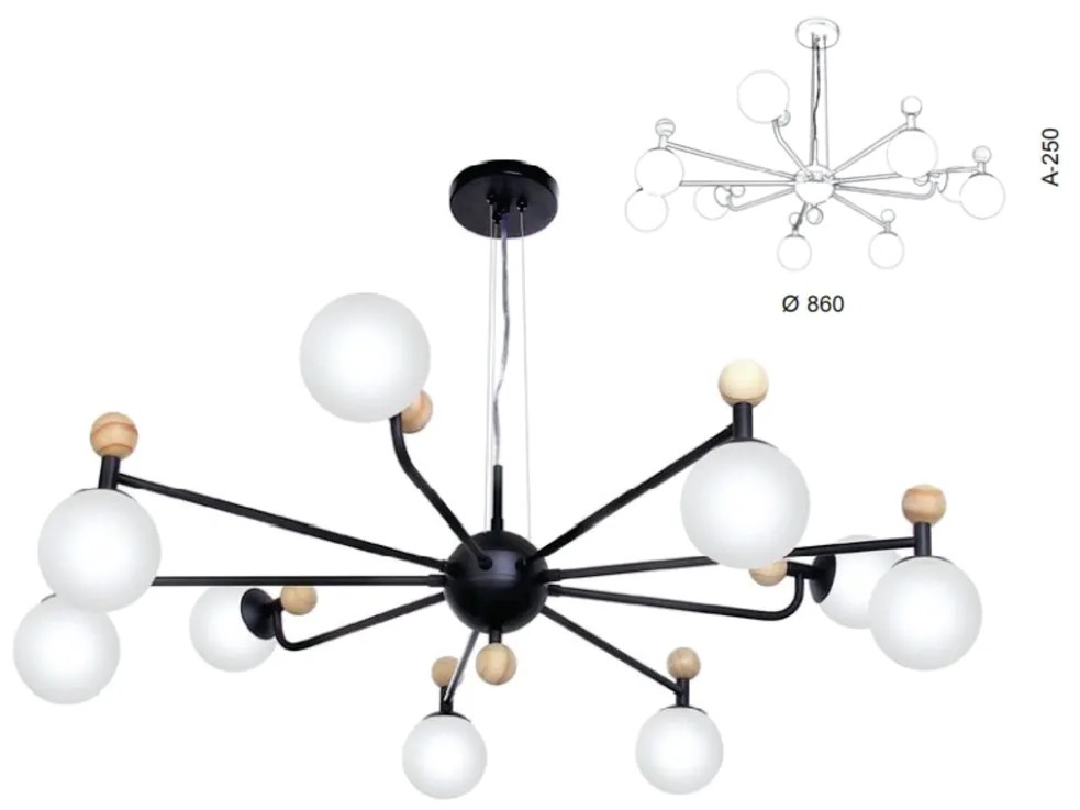 Pendente Redondo Detalhe Madeira Ø86X25Cm Metal E Globo Ø10Cm 09Xg9 |O... (GRAFITE / COBRE BRILHO, FOSCO (BRANCO))