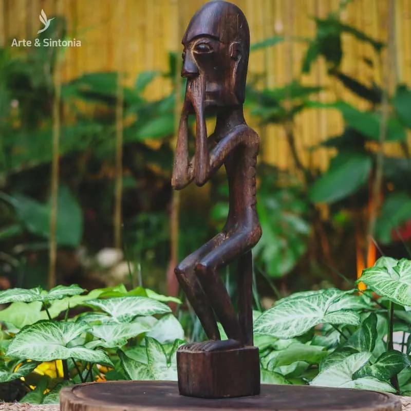 Escultura Timor em Madeira 42cm