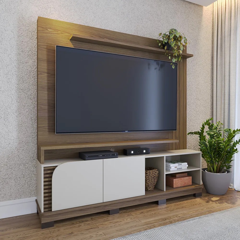Estante de TV 75 Polegadas 180cm Itaim Amendoa/Off White Matte C04 - D'Rossi