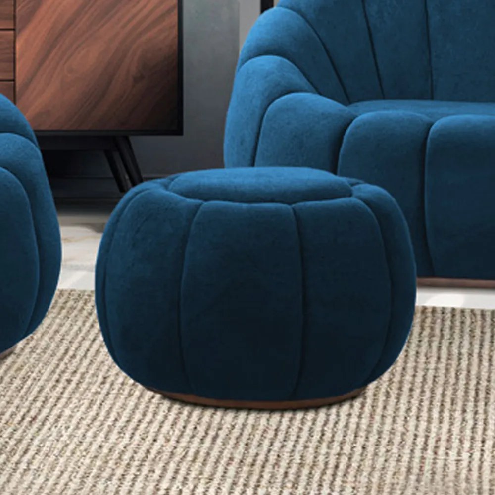 Puff Redondo Orgânico para Sala Cloud Bouclê E03 - D'Rossi - Azul Marinho