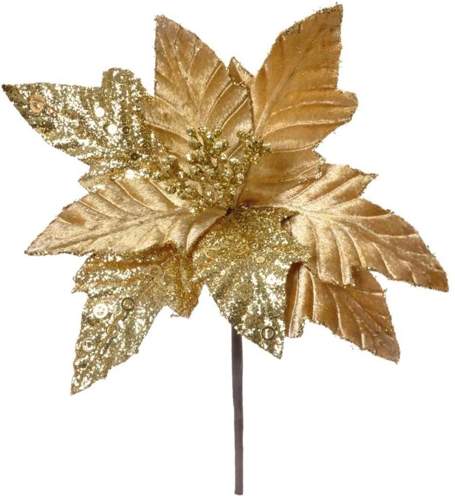 Enfeite natal flor decoração natalina dourada 30x25x25cm