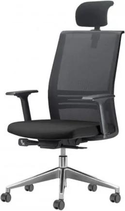 Cadeira Agile Presidente com Encosto de Cabeca Assento Courino Preto Base Aluminio Piramidal e Rodizio em PU - 55711 Sun House