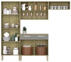Cozinha Compacta Com Balcão 221cm Vivian Freijó/Gris Z06 - Mpozenato