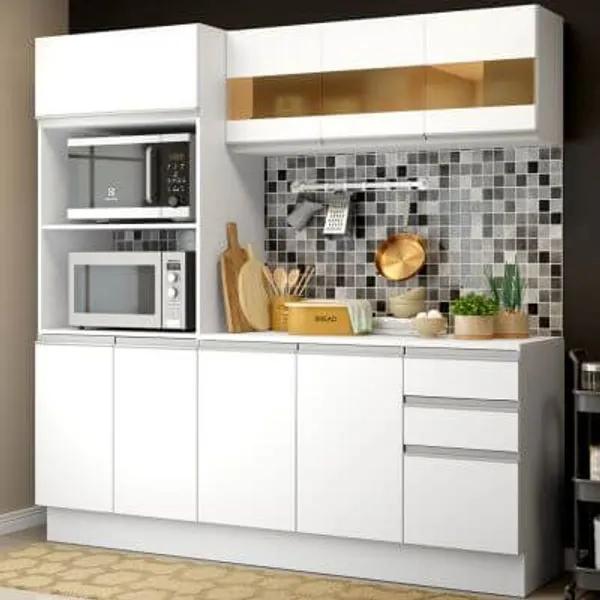 Cozinha Compacta 100% MDF Madesa Smart 190 cm Com Armário, Balcão e Tampo Branco
