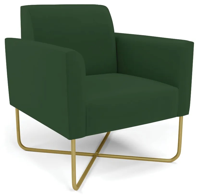 Poltrona Base X Industrial Dourado Marisa Veludo Verde  D03 - D'Rossi