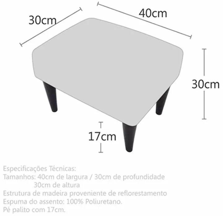 Banquinho Acolchoado Sigma em Suede com Pés Palito - Vermelho