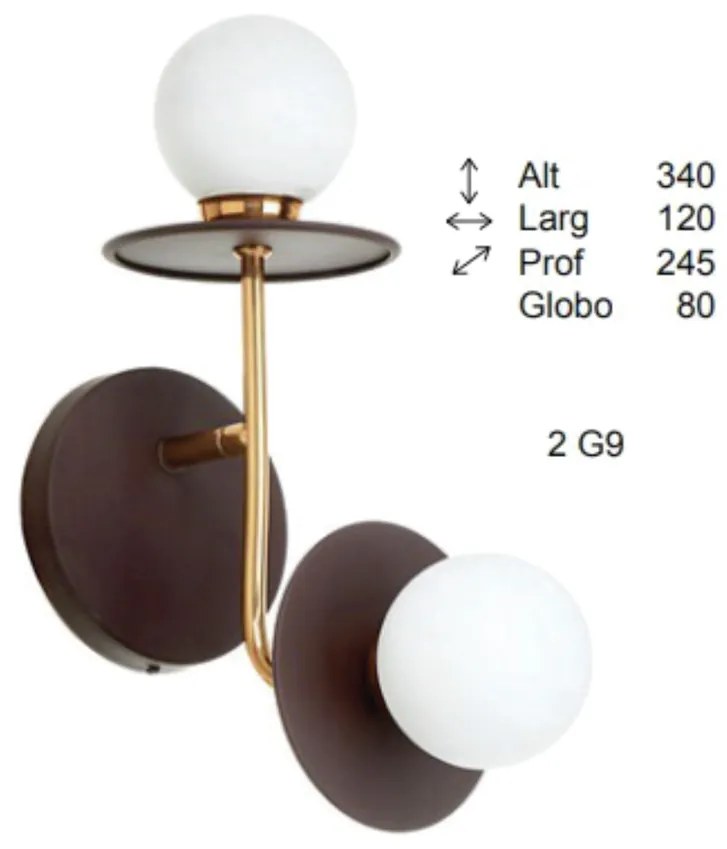 Arandela Mixed Vertical Dupla 24,5X12X34Cm Globo Ø8Cm 2Xg9 - Old Artis... (ROSE FOSCO, FOSCO (Branco))