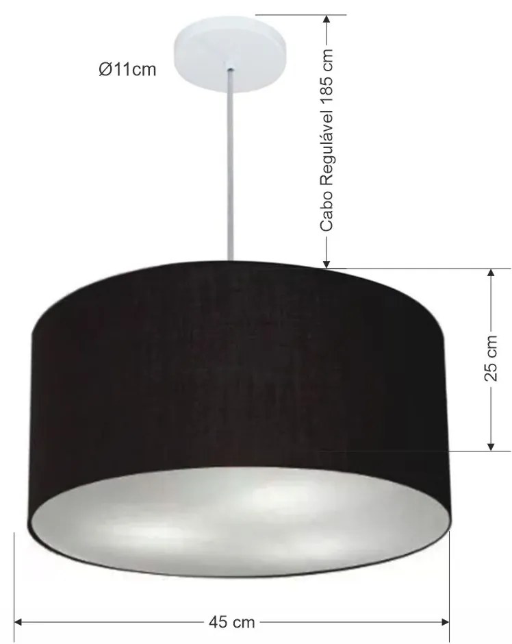 Pendente Cilíndrico Preto MJ-4243 Para Mesa de Jantar e Estar