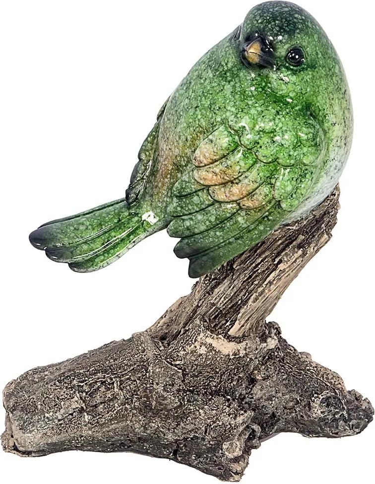 Estátua de Pássaro Verde no Galho Médio Greenway - 13x10 cm