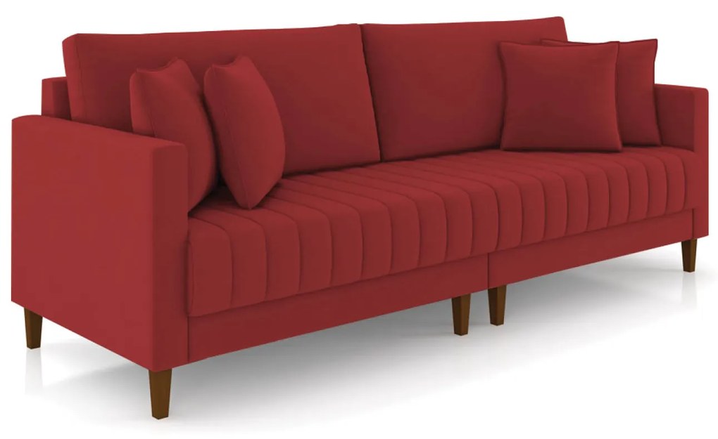 Sofá 3 Lugares Living 196cm Pés Madeira Cléo Veludo K01 - D'Rossi - Vermelho