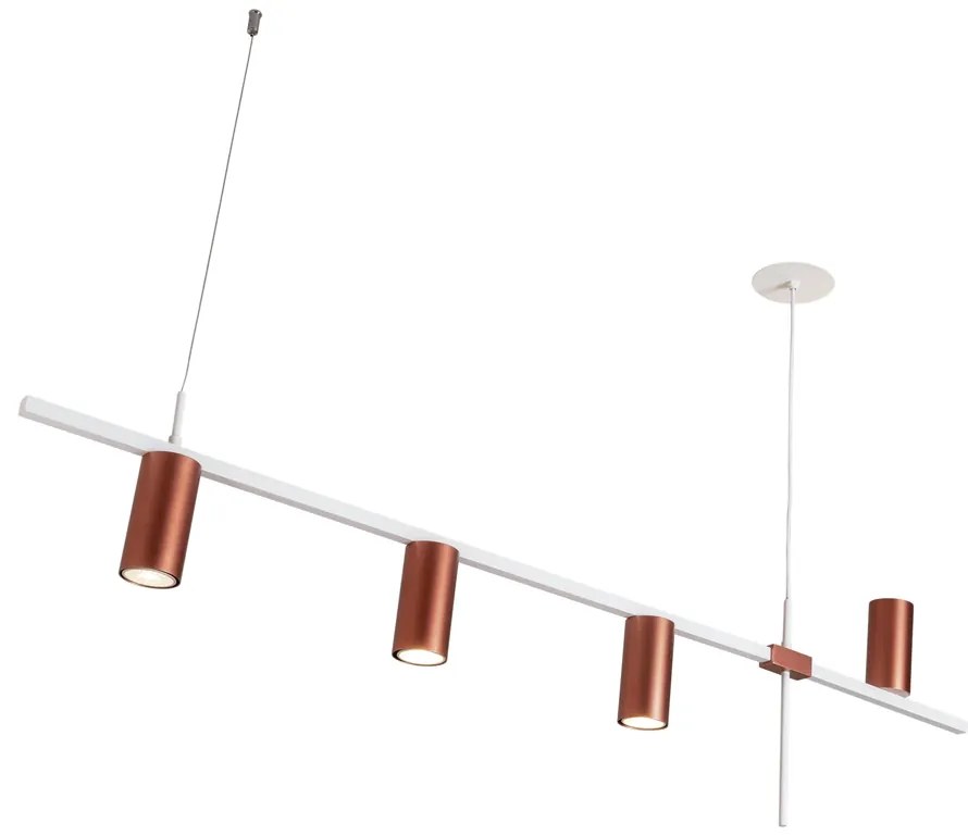 Pendente Sonda 5,7X28X130Cm Focos Assimetricos 4Xmr16 - Usina 16980/4 (CB-P - Cobre Polido Brilho Verniz)