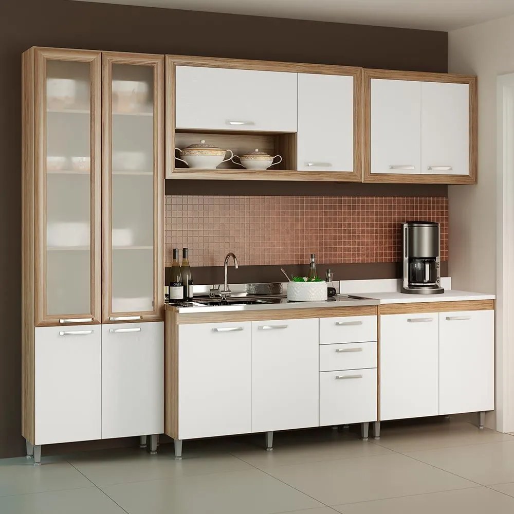 Cozinha Compacta 12 Portas C Balcão Tampo Br e Vidro 5710 Bra/Argi - Multimóveis