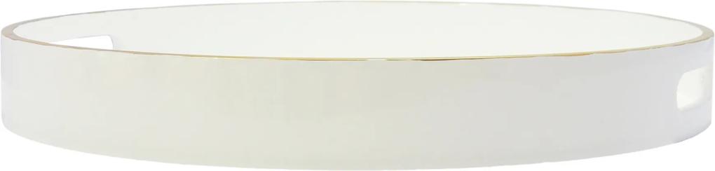 Bandeja Redonda Decorativa Branca com Detalhes em Dourado nas Bordas - 5x38cm