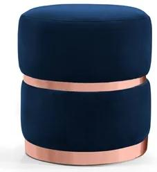 Puff Decorativo Com Cinto e Aro Rosê Round B-304 Veludo Azul Marinho -