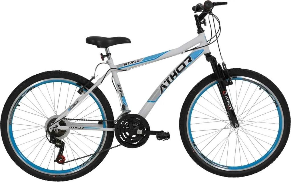Bicicleta Top Aro 26 18/M Atr 3.0 34.7Mm Branca E Azul Athor Bike