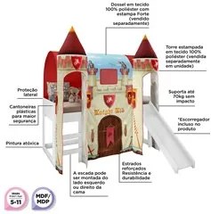 Cama Infantil com Escorregador Barraca 2 Torres LED Forte Cavaleiro P1