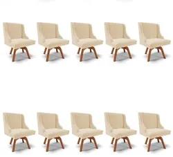Kit 10 Cadeiras Estofadas Giratória para Sala de Jantar Lia Suede Bege