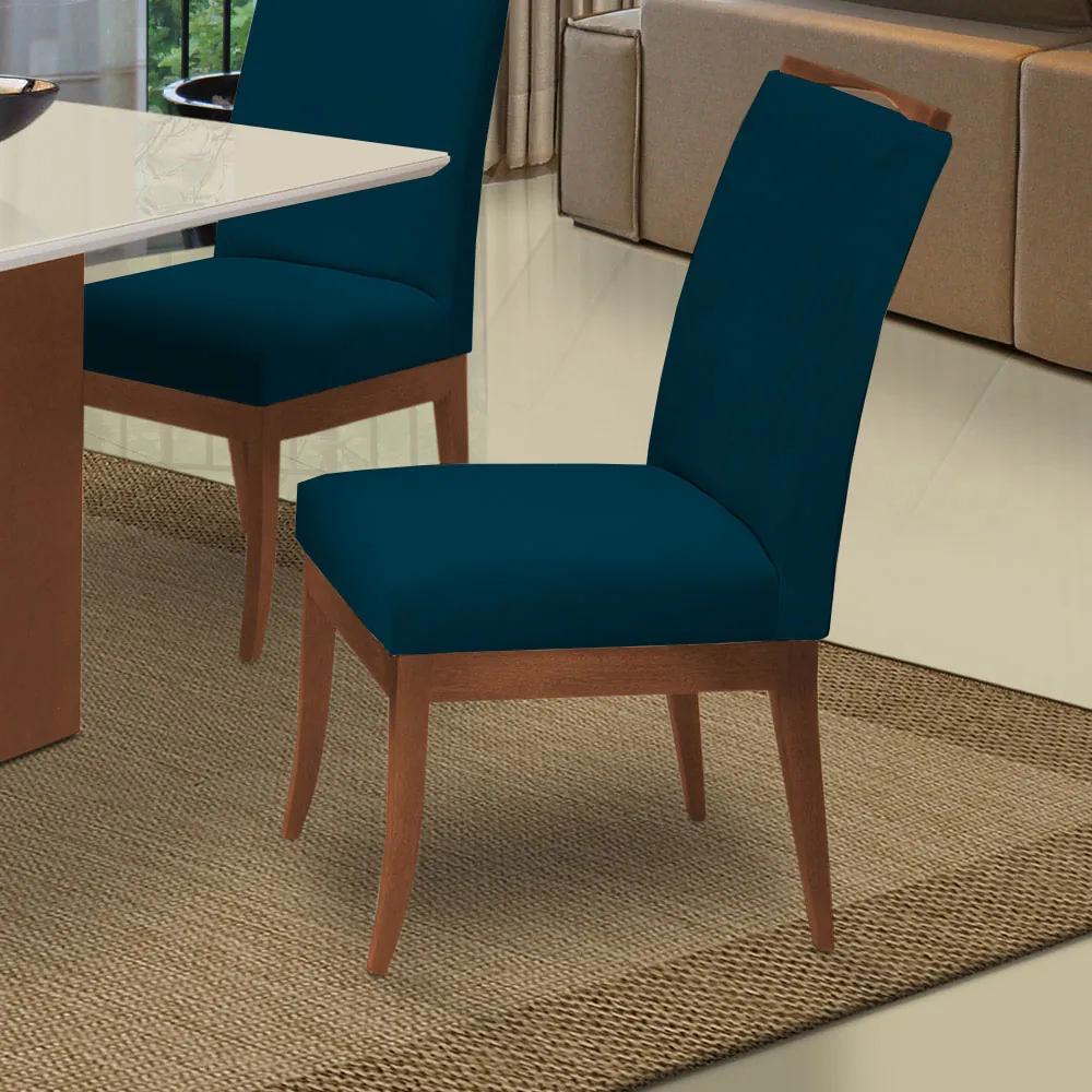 Conjunto 8 Cadeiras Sala de Jantar Lana Veludo Azul Marinho
