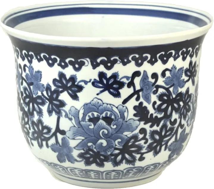 Cachepot em Porcelana Floral Azul e Branco D34cm x A26cm