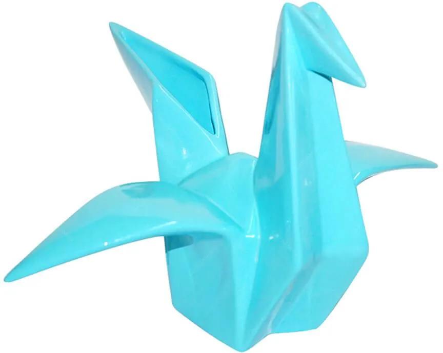 Escultura Origami Tzuru Azul em Cerâmica - Urban - 21,6x19,8 cm