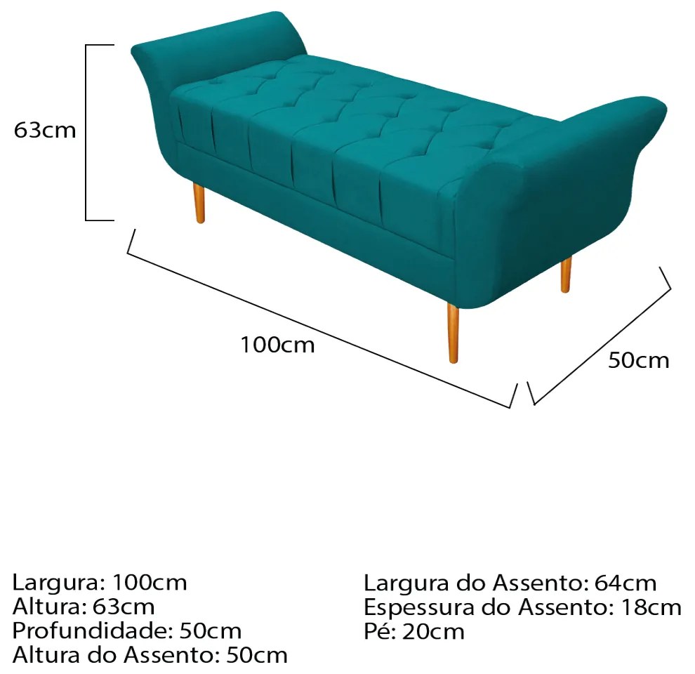 Recamier Estofado Ari 100 cm Solteiro Suede Azul Turquesa - ADJ Decor