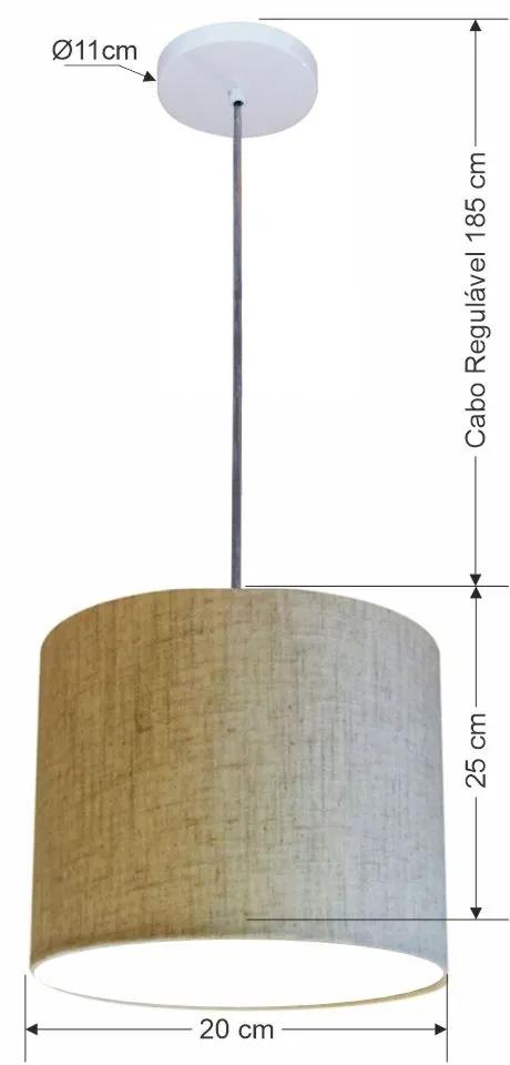 Luminária Pendente Vivare Free Lux Md-4106 Cúpula em Tecido - Rustico-Bege - Canopla branca e fio transparente