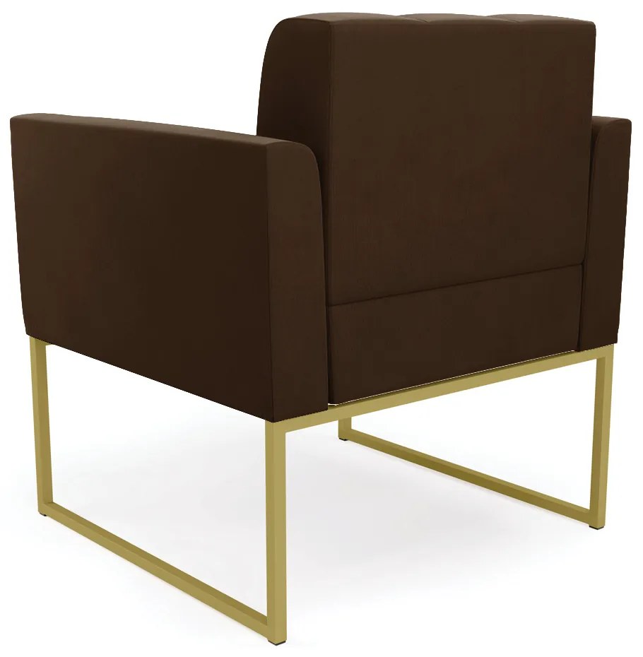 Poltrona Elisa Suede Marrom Base Metálica Industrial Dourado - D'Rossi