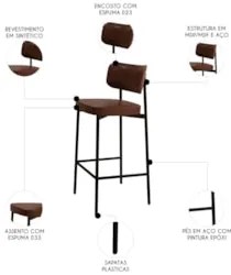Banqueta Alta Bar Estofada Kit 4 Ella M25 Sintético Marrom - Mpozenato