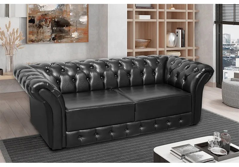 Namoradeira Sofá 2 Lugares Chesterfield Capitonê 186cm Corano Preto - Sheep Estofados - Preto