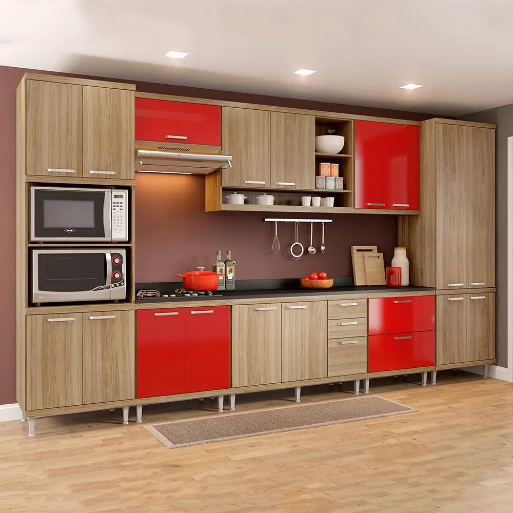 Cozinha Completa Com Tampo 17 Portas 5833 Argila/Vermelho - Multimóveis