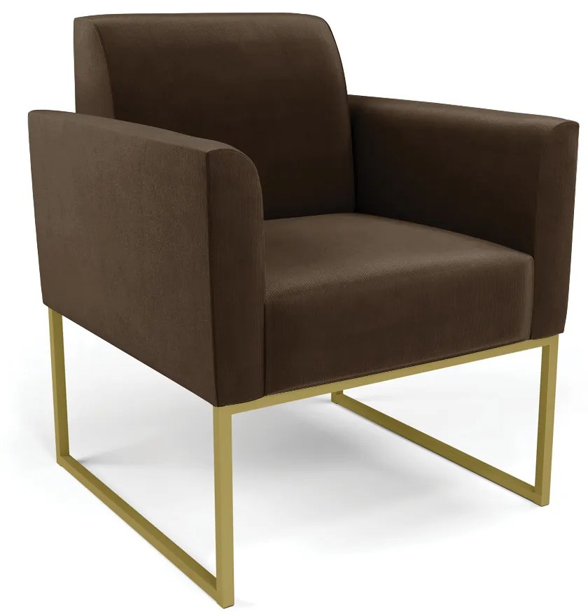 Sofá Namoradeira com 2 Poltronas Base Industrial Dourado Marisa Suede Marrom D03 - D'Rossi