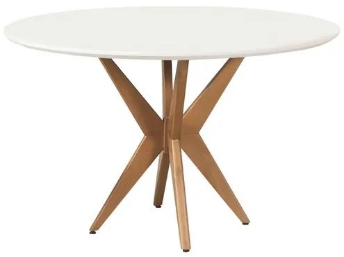 Mesa de Jantar Pandora Tampo MDF com Vidro Branco e Base cor Imbuia Mel 90 cm - 70526 Sun House
