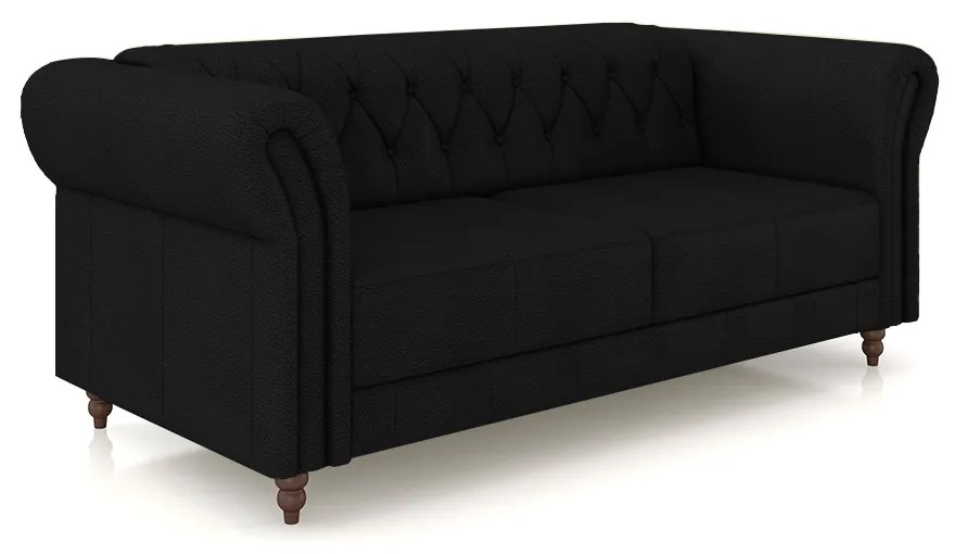 Sofá Living Sala de Estar Stanford Chesterfield 2 Lugares 180cm Pés de Madeira Couro Preto G58 - Gran Belo