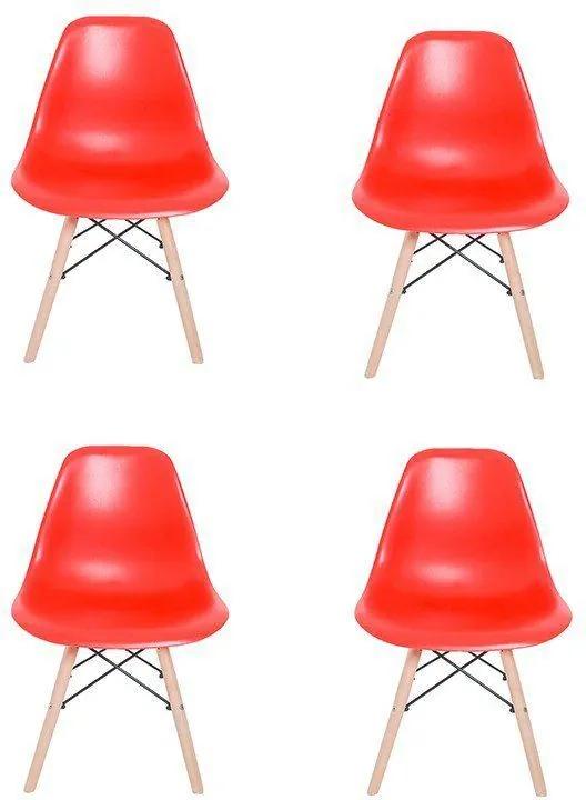 Kit 04 Cadeiras Eiffel Charles Eames em ABS com Base de Madeira DSW Vermelho - Facthus