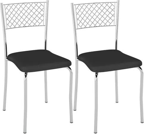 Kit 2 Cadeiras com Encosto Aramado PC04 - Preto/Cromado