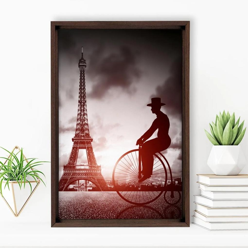 Quadro com Moldura Chanfrada Bicicleta em Paris MADEIRA ESCURA - Médio