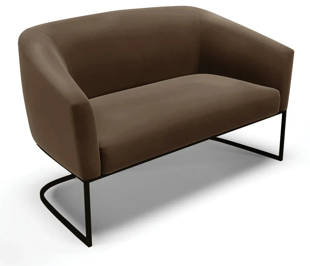 Namoradeira e 2 Poltronas Industrial Preto Stella Suede Marrom D03 - D'Rossi