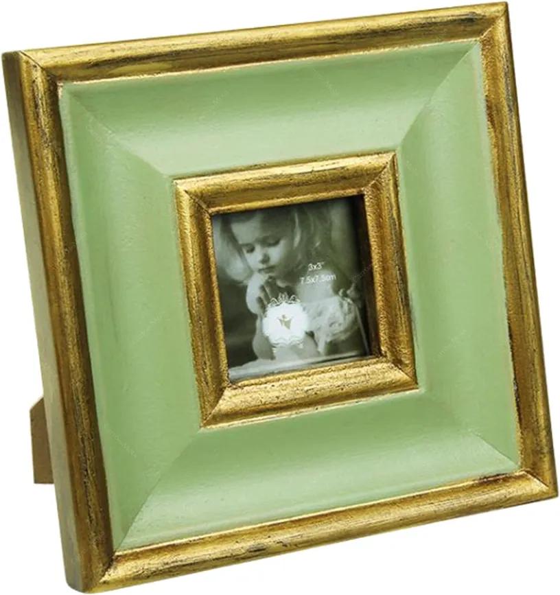 Porta-Retrato Verde/Dourado em Resina - 19x19 cm
